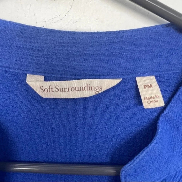 Soft Surroundings PM Blue Button Down Blouse Pintuck Pleated Eyelet Hem - Picture 4 of 5